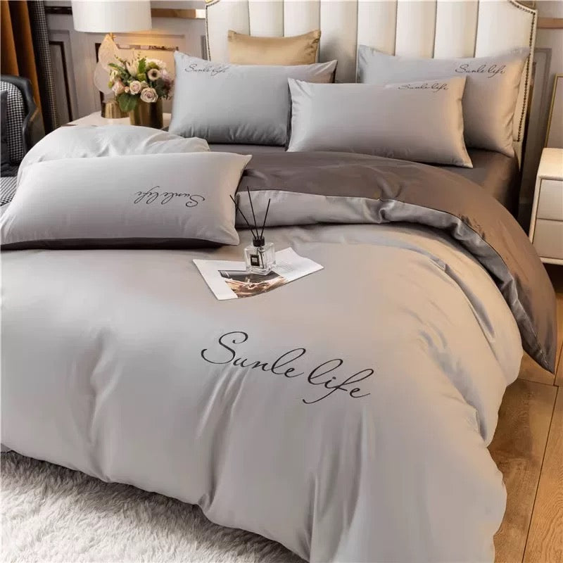 Cosy Club Quilt Cover Set Cotton Duvet - Dark Grey
