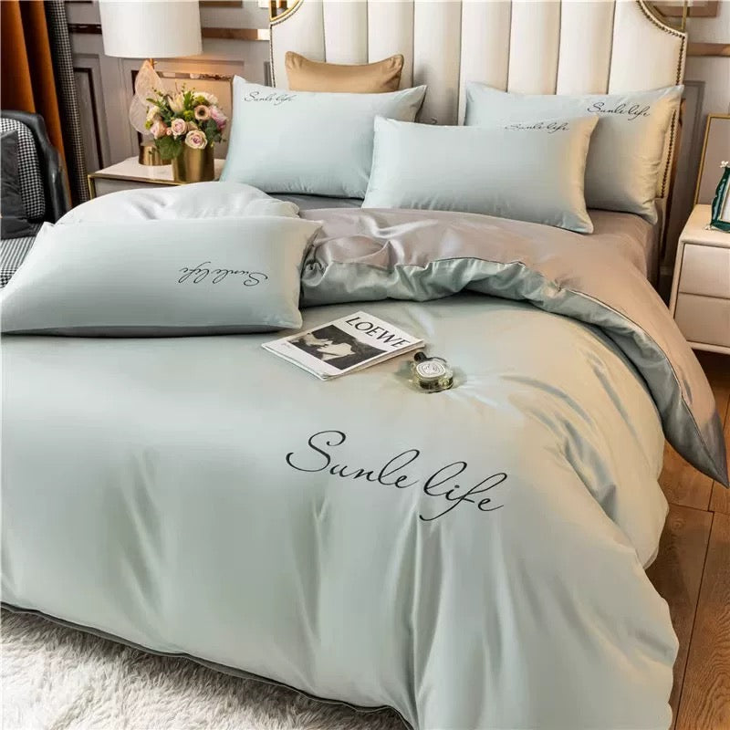 Cosy Club Quilt Cover Set Cotton Duvet - Green Beige