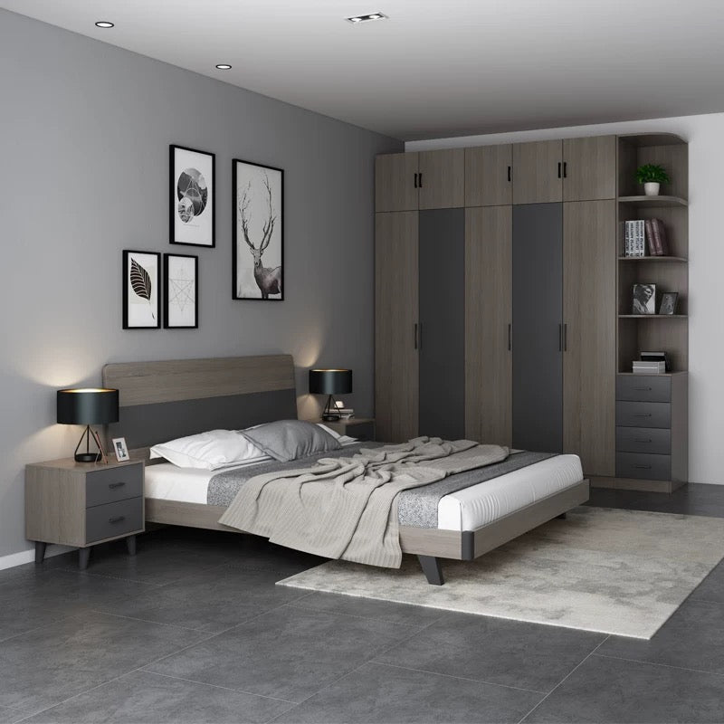 Alice Four Pieces Bedroom Suite Natural Wood Like MDF Structure - Oak Colour Bed, Bedside Table & Tallboy - 3 Sizes